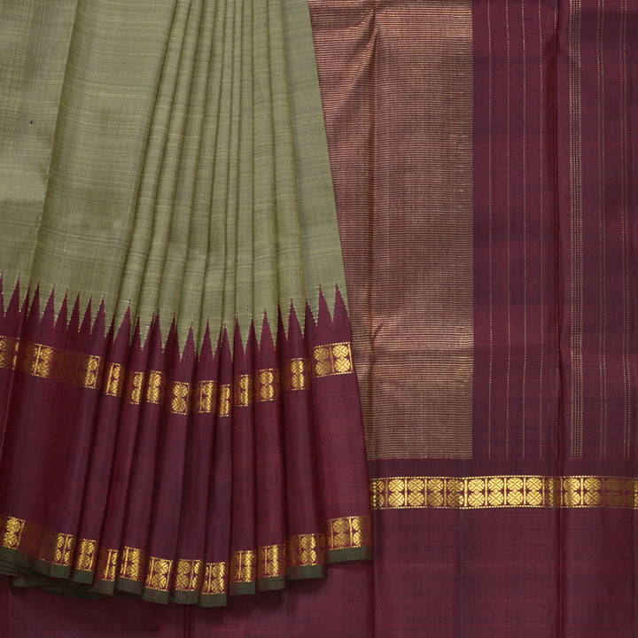 Hayagrivas Handloom Elephant Grey Kanjivaram Silk Saree with Wine Maroon Border KBF75D4-1