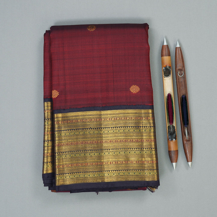 Hayagrivas Handloom Wine Maroon Kanjivaram Silk Saree with Nagapazham Border KBF75D5-1