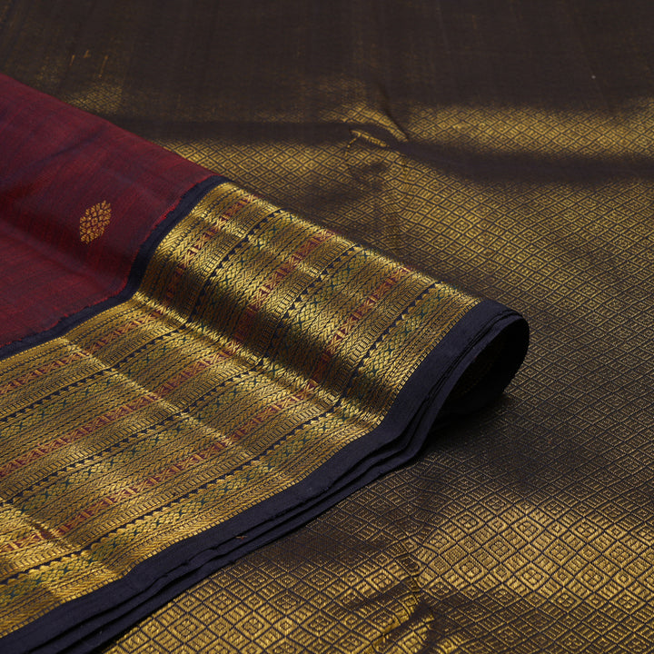 Hayagrivas Handloom Wine Maroon Kanjivaram Silk Saree with Nagapazham Border KBF75D5-1