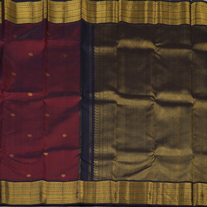 Hayagrivas Handloom Wine Maroon Kanjivaram Silk Saree with Nagapazham Border KBF75D5-1