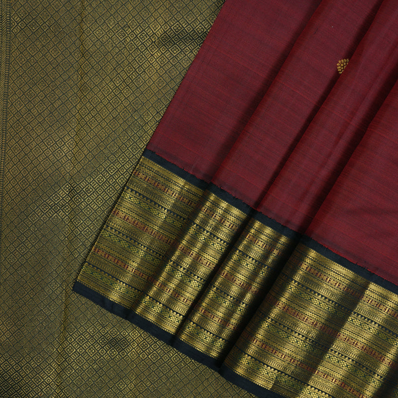 Hayagrivas Handloom Wine Maroon Kanjivaram Silk Saree with Nagapazham Border KBF75D5-1