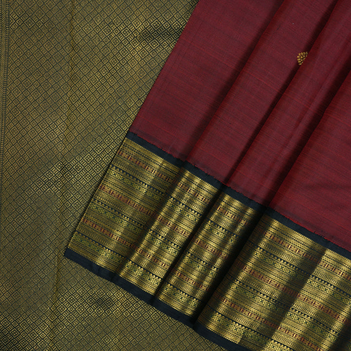 Hayagrivas Handloom Wine Maroon Kanjivaram Silk Saree with Nagapazham Border KBF75D5-1