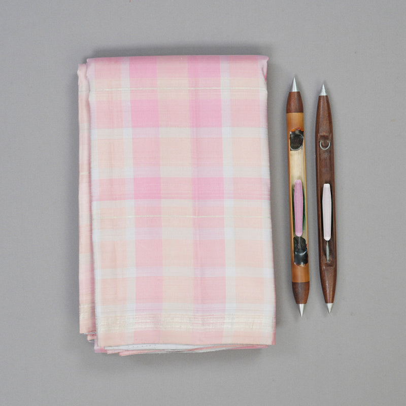 Hayagrivas Handloom Pink & Peach Multichecks Kanjivaram Silk Saree KBF75D7-1