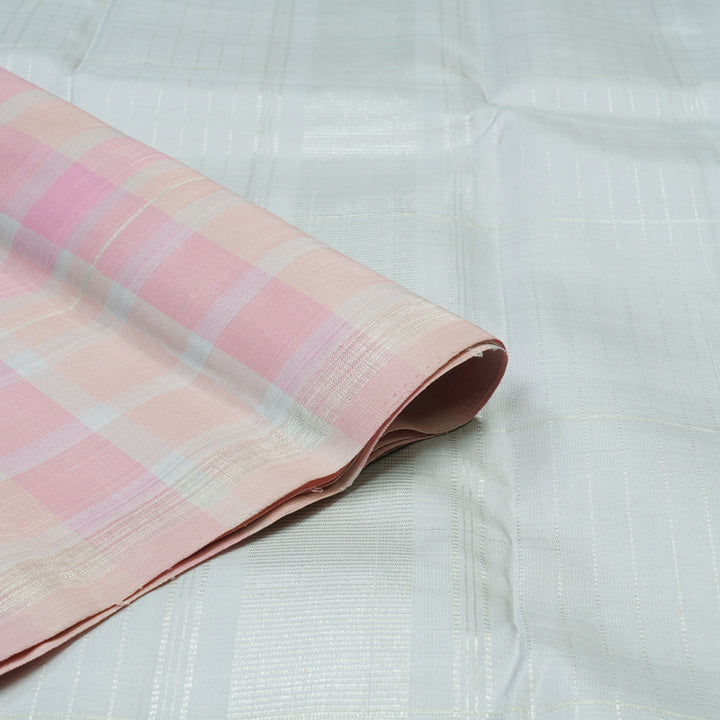 Hayagrivas Handloom Pink & Peach Multichecks Kanjivaram Silk Saree KBF75D7-1