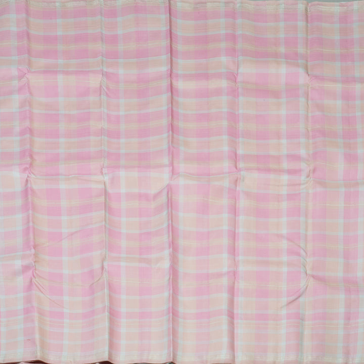 Hayagrivas Handloom Pink & Peach Multichecks Kanjivaram Silk Saree KBF75D7-1