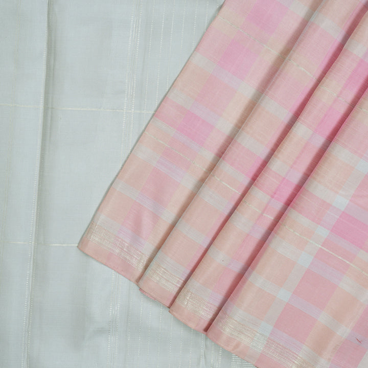 Hayagrivas Handloom Pink & Peach Multichecks Kanjivaram Silk Saree KBF75D7-1
