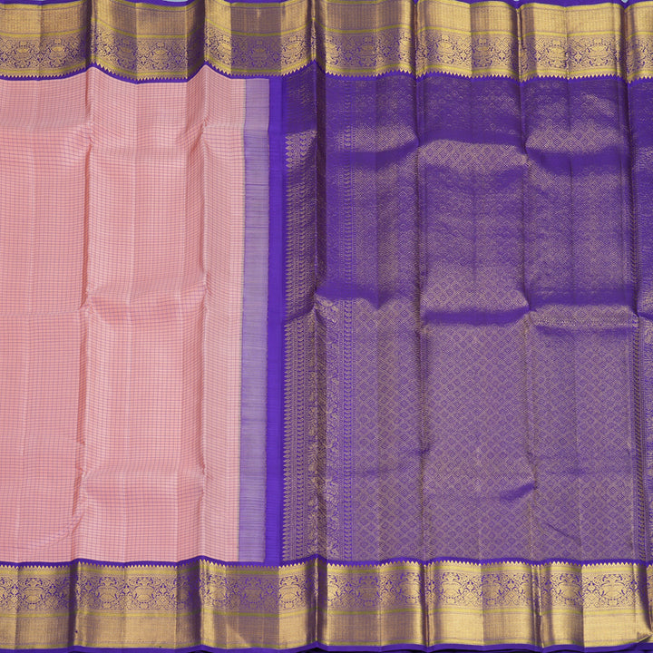 Hayagrivas Handloom Mild Peach Pink Kanjivaram Silk Saree with Purple Border KBF763H2-2
