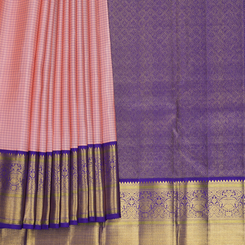 Hayagrivas Handloom Mild Peach Pink Kanjivaram Silk Saree with Purple Border KBF763H2-2