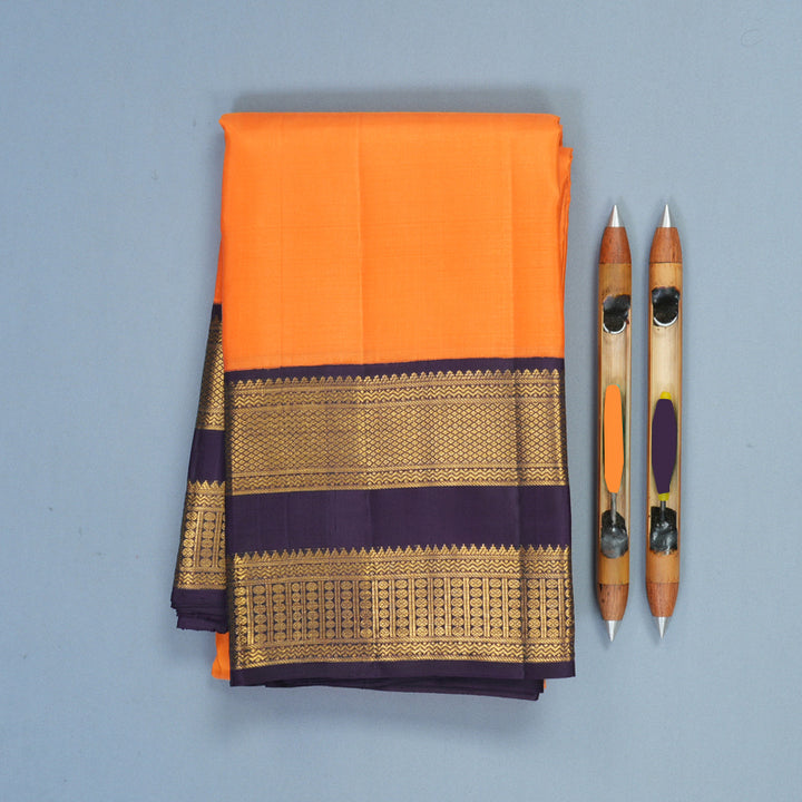 Hayagrivas Handloom Carrot Orange Kanjivaram Silk Saree with Nagapazham Border KBF763H3-2