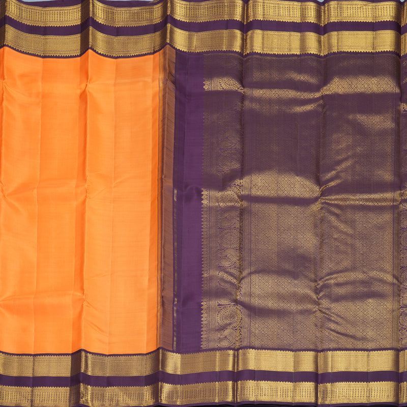 Hayagrivas Handloom Carrot Orange Kanjivaram Silk Saree with Nagapazham Border KBF763H3-2