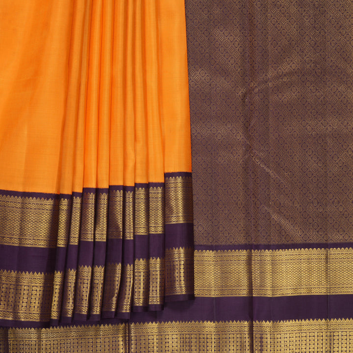 Hayagrivas Handloom Carrot Orange Kanjivaram Silk Saree with Nagapazham Border KBF763H3-2