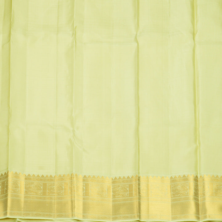 Hayagrivas Handloom Half-White Kanjivaram Silk Saree with Pista Green Border KBF763H3-3