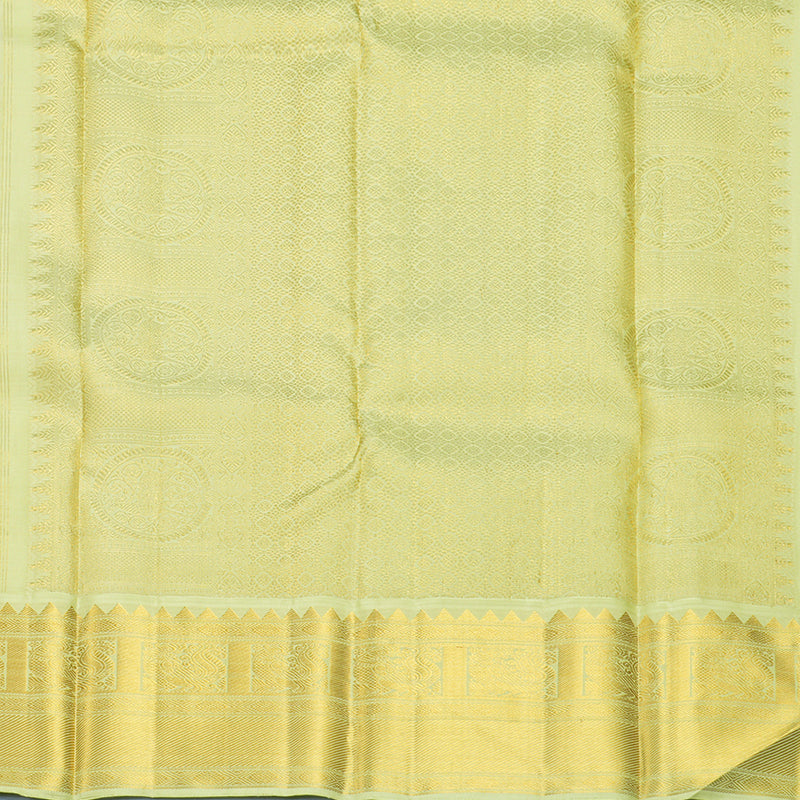 Hayagrivas Handloom Half-White Kanjivaram Silk Saree with Pista Green Border KBF763H3-3