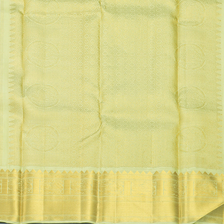 Hayagrivas Handloom Half-White Kanjivaram Silk Saree with Pista Green Border KBF763H3-3
