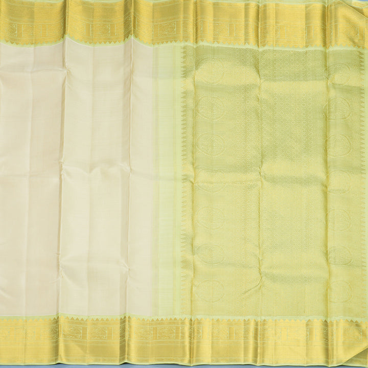 Hayagrivas Handloom Half-White Kanjivaram Silk Saree with Pista Green Border KBF763H3-3