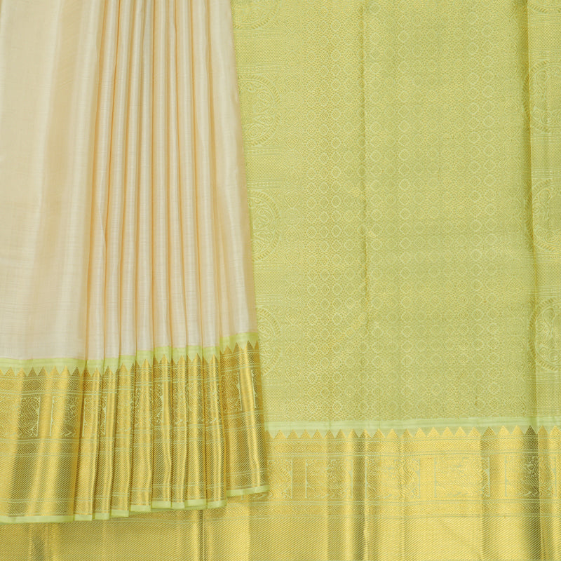 Hayagrivas Handloom Half-White Kanjivaram Silk Saree with Pista Green Border KBF763H3-3