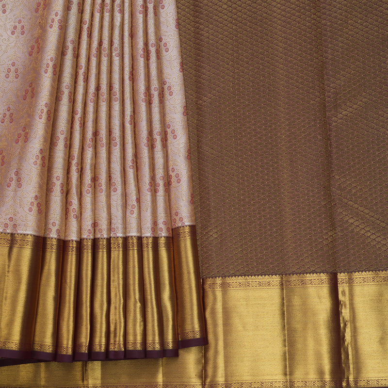 Hayagrivas Handloom Mild Baby Pink Kanjivaram Silk Saree with Wine Maroon Border KBF764H10-1