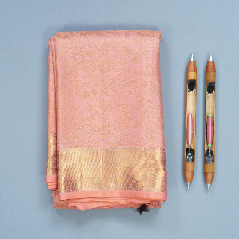 Hayagrivas Handloom Peach Pink Kanjivaram Silk Saree KBF765H1-1