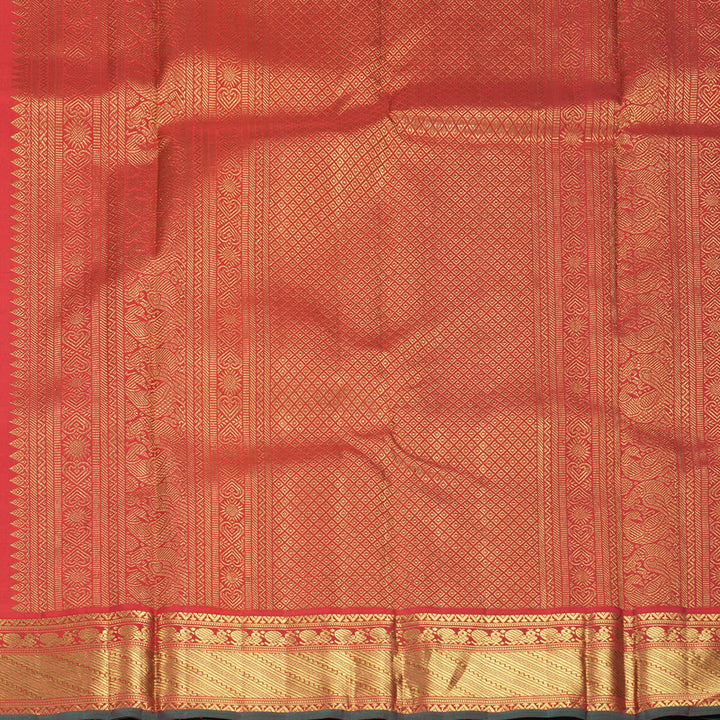 Hayagrivas Handloom Black Kanjivaram Silk Saree with Red Border KBF766H4-1