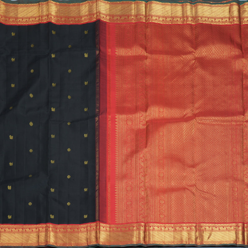 Hayagrivas Handloom Black Kanjivaram Silk Saree with Red Border KBF766H4-1