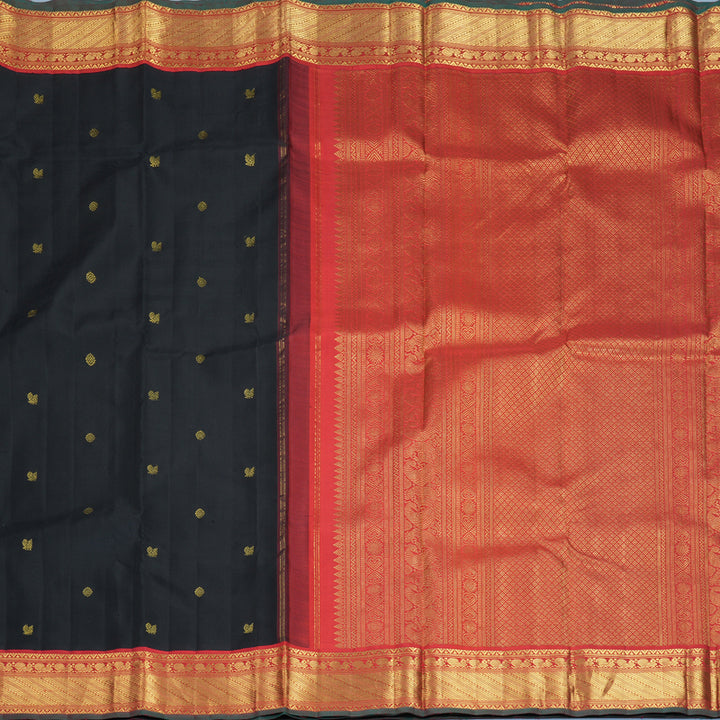 Hayagrivas Handloom Black Kanjivaram Silk Saree with Red Border KBF766H4-1