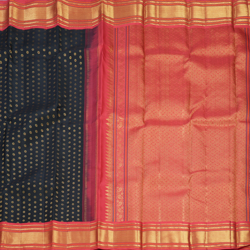 Hayagrivas Handloom Black Kanjivaram Silk Saree with Red Border KBF766H6-1