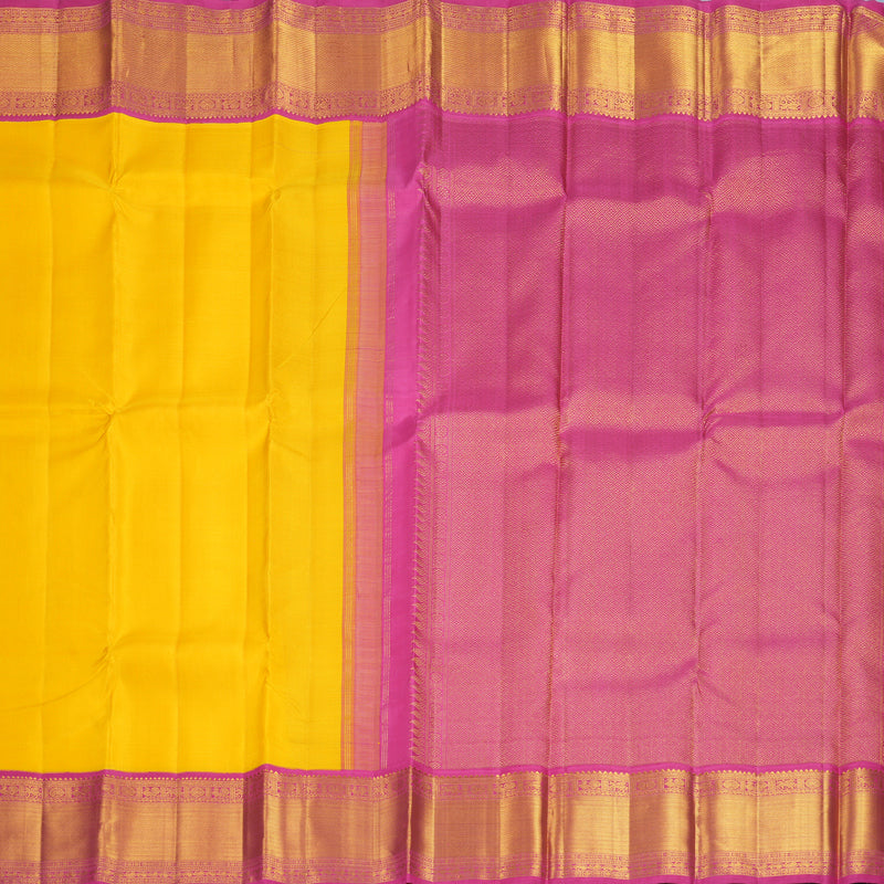 Hayagrivas Handloom Yellow Kanjivaram Silk Saree with Pink Border KBF767H1-1