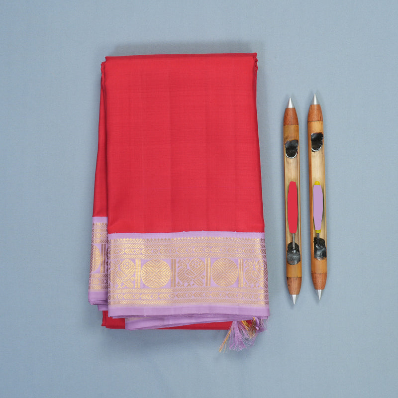 Hayagrivas Handloom Tomato Red Kanjivaram Silk Saree with Lavender Border KBF767H3-1