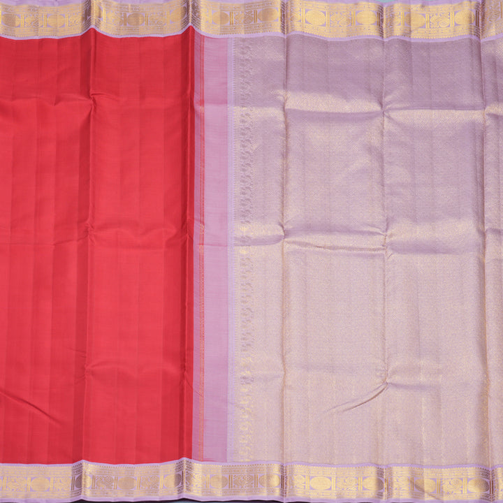Hayagrivas Handloom Tomato Red Kanjivaram Silk Saree with Lavender Border KBF767H3-1