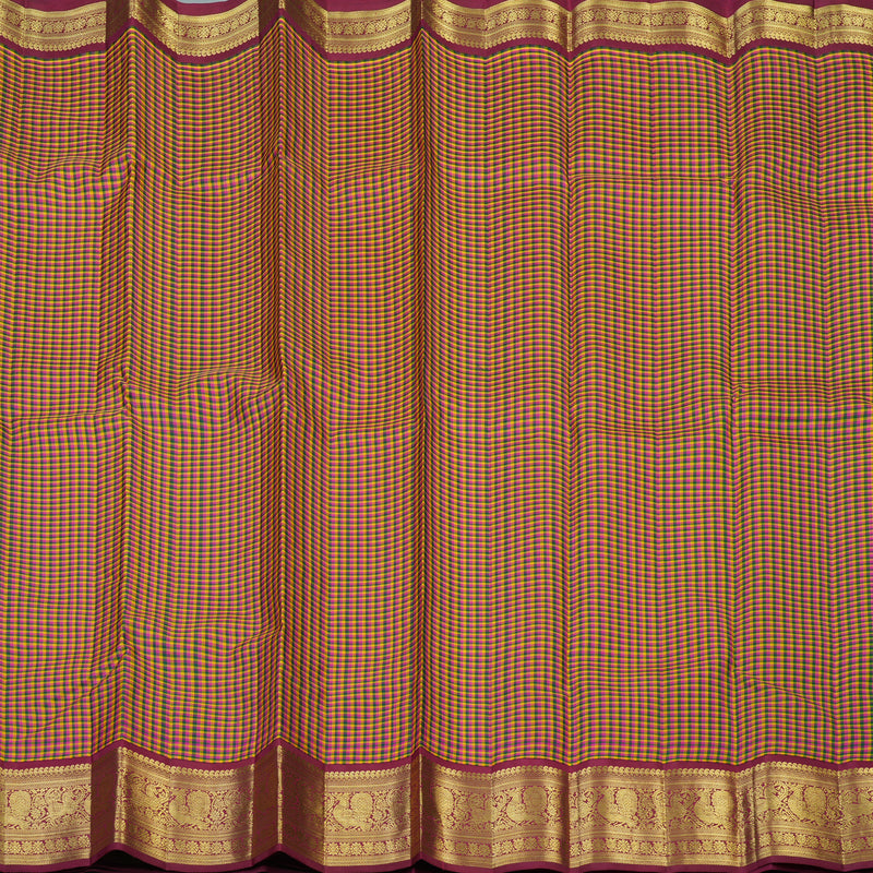 Hayagrivas Handloom Multicolour Checks Kanjivaram Silk Saree with Pinkish Maroon Border KBF76D1-1