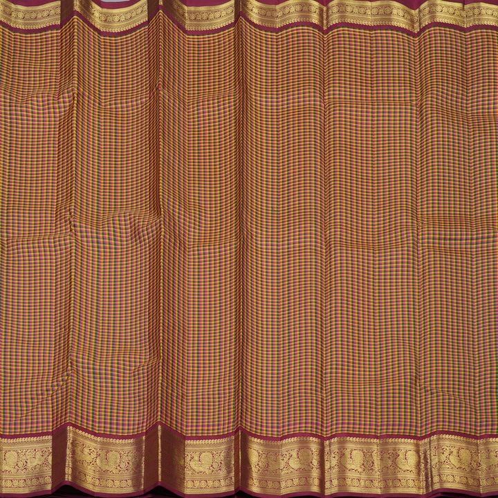 Hayagrivas Handloom Multicolour Checks Kanjivaram Silk Saree with Pinkish Maroon Border KBF76D1-1