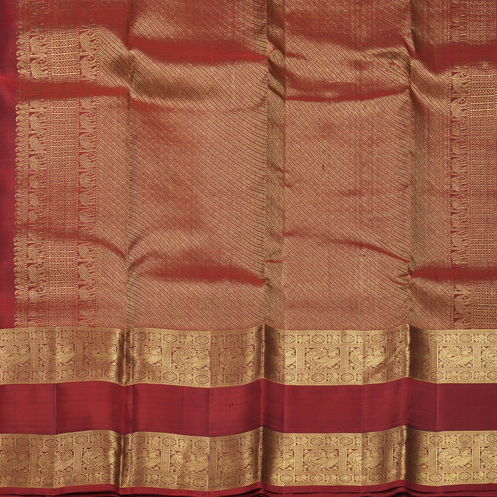 Hayagrivas Handloom Kanchana Brown Kanjivaram Silk Saree with Rust Red Border KBF770H1-1