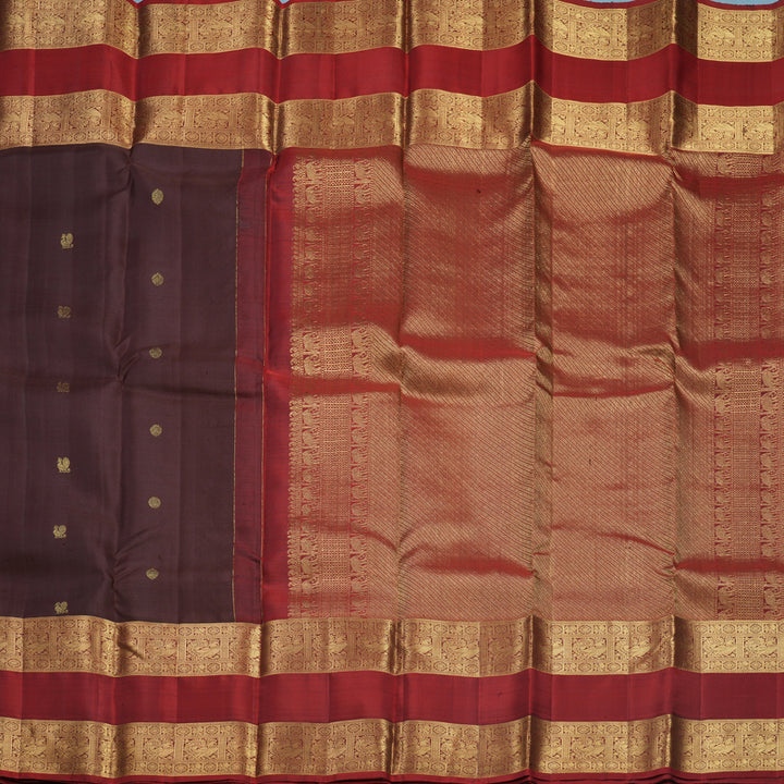Hayagrivas Handloom Kanchana Brown Kanjivaram Silk Saree with Rust Red Border KBF770H1-1