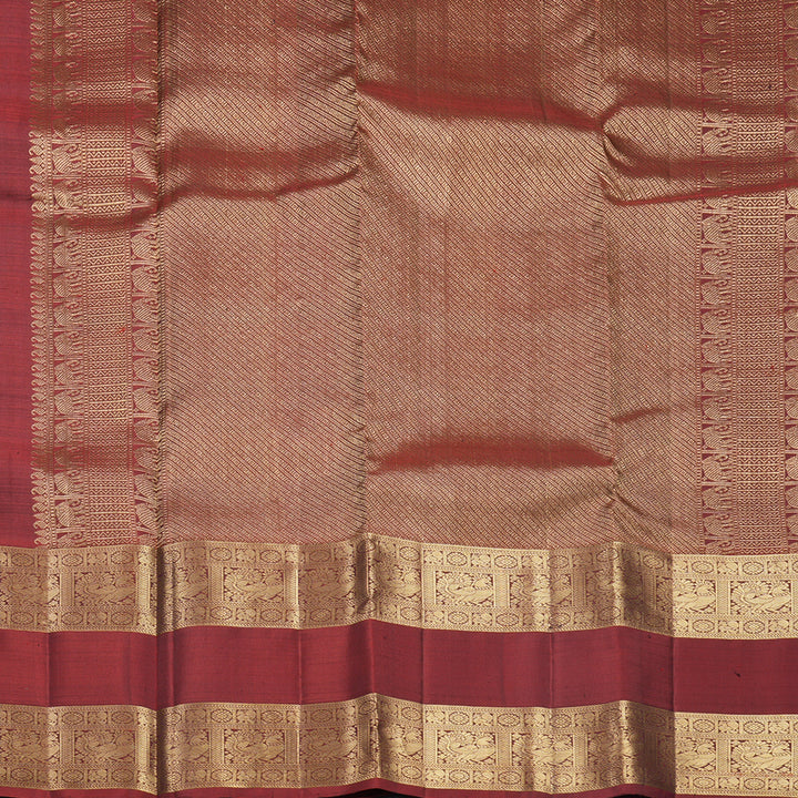 Hayagrivas Handloom Brown Kanjivaram Silk Saree with Araku Red Border KBF770H1-2