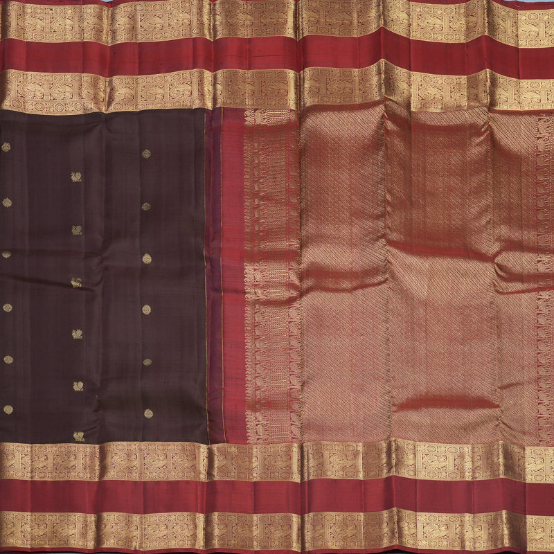 Hayagrivas Handloom Brown Kanjivaram Silk Saree with Araku Red Border KBF770H1-2
