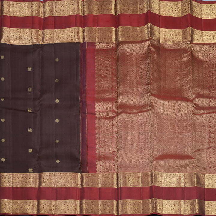 Hayagrivas Handloom Brown Kanjivaram Silk Saree with Araku Red Border KBF770H1-2