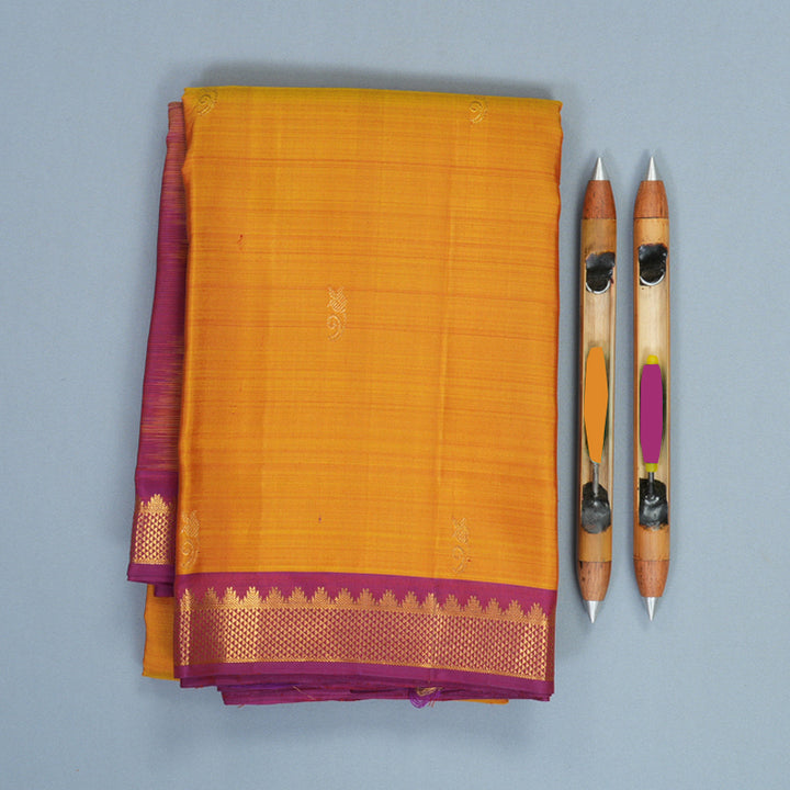 Hayagrivas Handloom Sunset Orange Kanjivaram Silk Saree with Purple Border KBF770H12-1