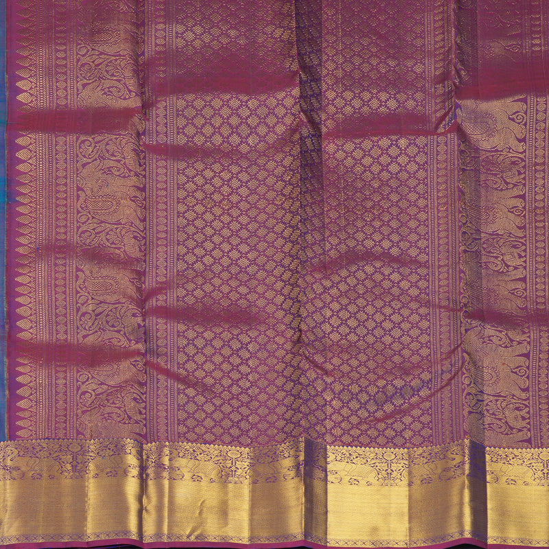 Hayagrivas Handloom Blue-Green Kanjivaram Silk Saree with Wine Purple Border KBF770H6-2