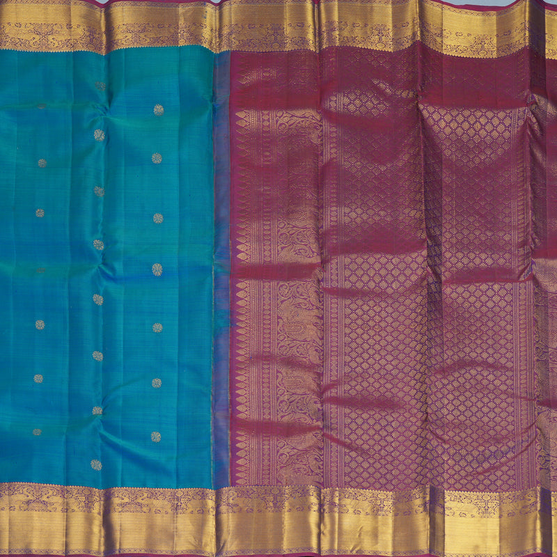 Hayagrivas Handloom Blue-Green Kanjivaram Silk Saree with Wine Purple Border KBF770H6-2