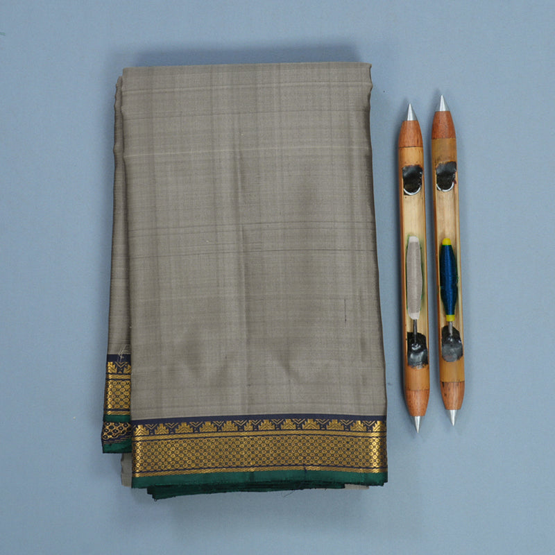 Hayagrivas Handloom Grey Kanjivaram Silk Saree with Navy Blue Border KBF771H1-7