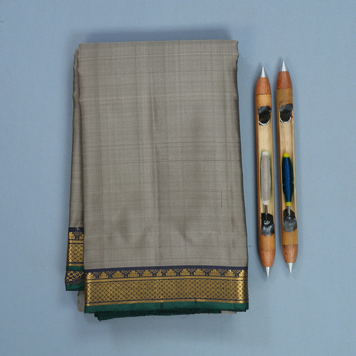Hayagrivas Handloom Grey Kanjivaram Silk Saree with Navy Blue Border KBF771H1-7