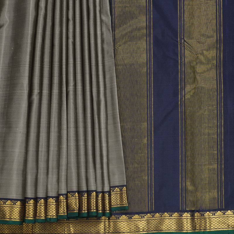 Hayagrivas Handloom Grey Kanjivaram Silk Saree with Navy Blue Border KBF771H1-7
