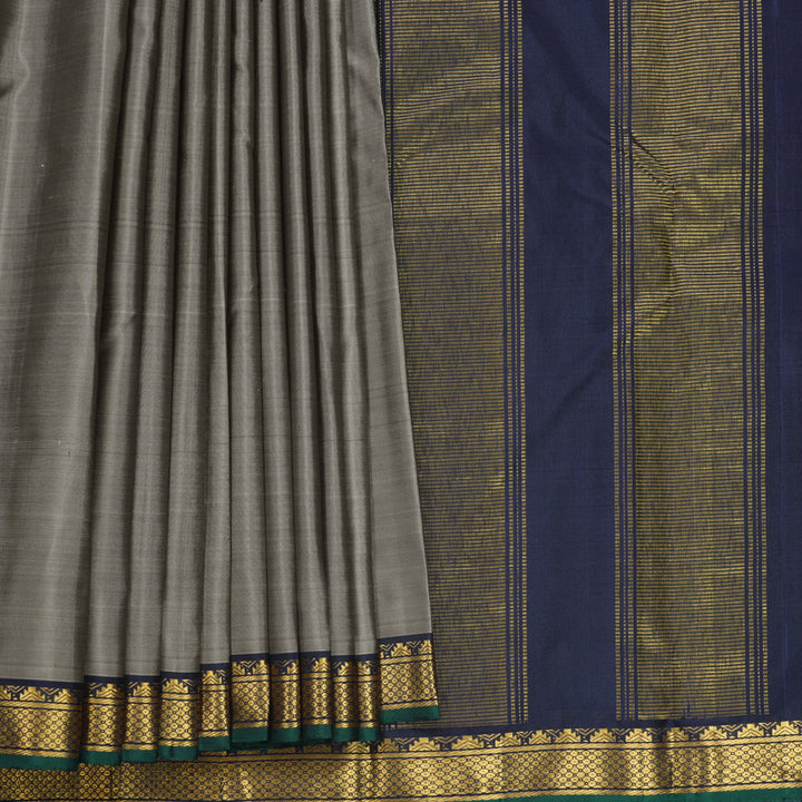 Hayagrivas Handloom Grey Kanjivaram Silk Saree with Navy Blue Border KBF771H1-7