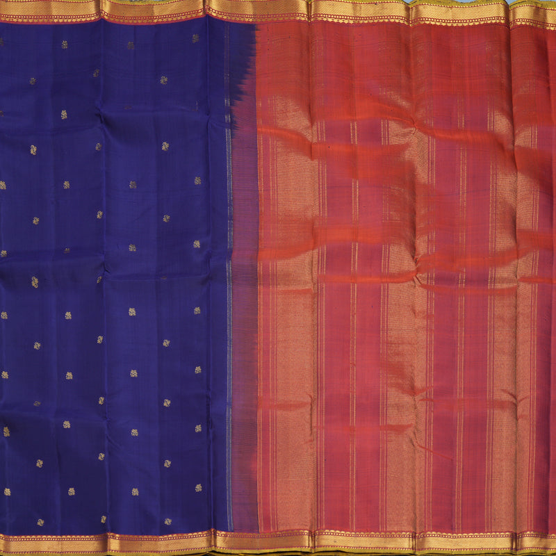 Hayagrivas Handloom Dark Blue Kanjivaram Silk Saree with Rusty Red Border KBF771H2-6