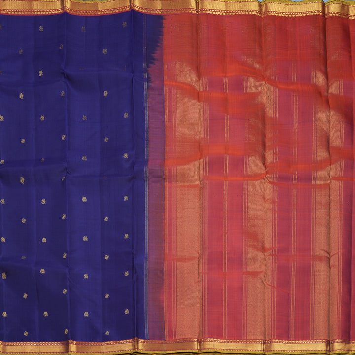 Hayagrivas Handloom Dark Blue Kanjivaram Silk Saree with Rusty Red Border KBF771H2-6