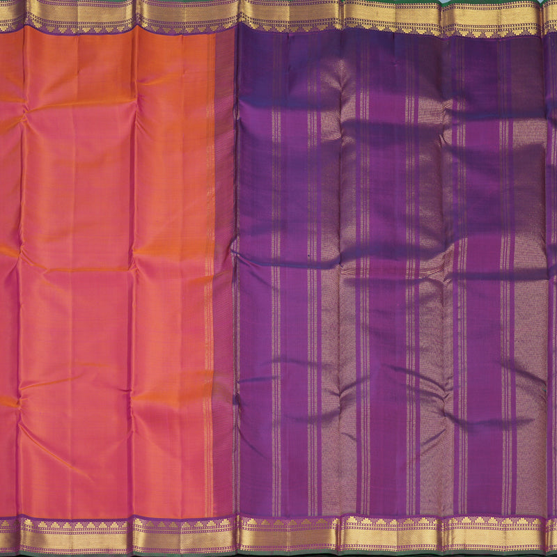 Hayagrivas Handloom Orangish-Pink Kanjivaram Silk Saree with Purple Border KBF771H3-2