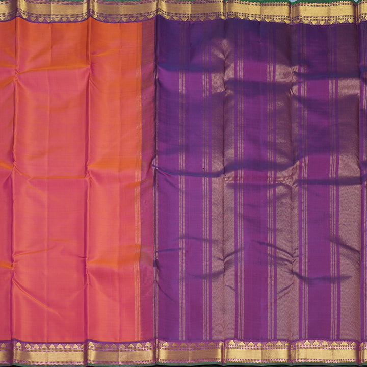 Hayagrivas Handloom Orangish-Pink Kanjivaram Silk Saree with Purple Border KBF771H3-2