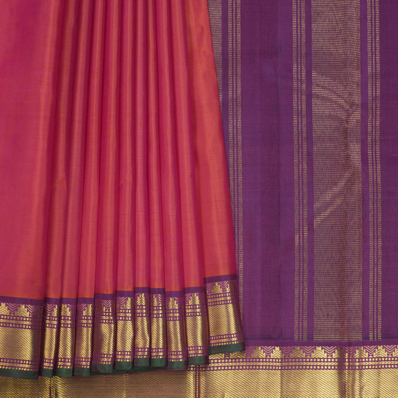 Hayagrivas Handloom Orangish-Pink Kanjivaram Silk Saree with Purple Border KBF771H3-2