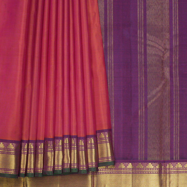 Hayagrivas Handloom Orangish-Pink Kanjivaram Silk Saree with Purple Border KBF771H3-2