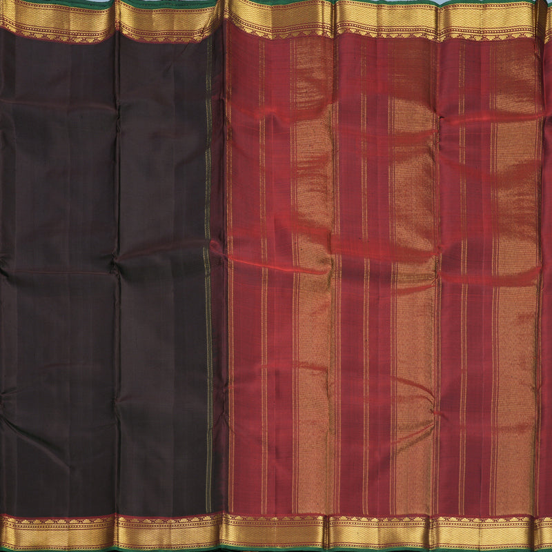 Hayagrivas Handloom Dark Brown Kanjivaram Silk Saree with Rust Orange Border KBF771H3-3
